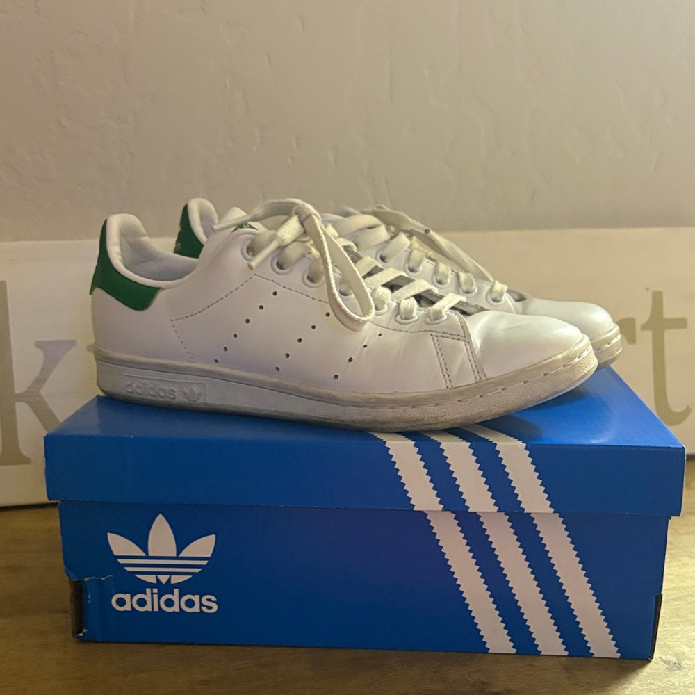Adidas White and Green Stan Smith Sneakers